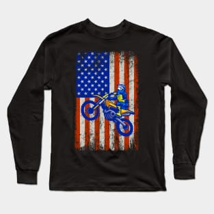 Dirt Bike American Flag Long Sleeve T-Shirt